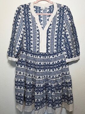 Fig and Flower  BOHO Peasant Dress Womens M Cream Blue